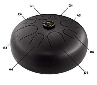 12" Steel Tongue Drum, G Major, Black